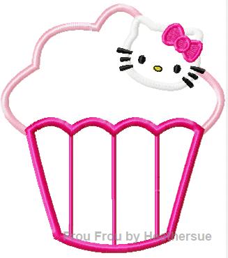 Cupcake Howdy Cat Machine Applique Embroidery Design, Multiple sizes including 4 inch