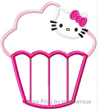Cupcake Howdy Cat  Machine Applique Embroidery Design, Multiple sizes including 4 inch