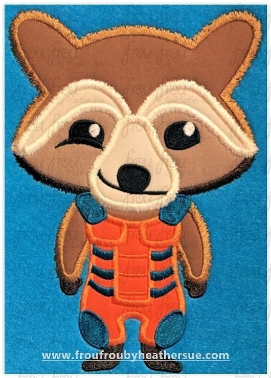 Rocky Raccoon Cutie Guardians of the Universe Super Hero Machine Applique Embroidery Designs, multiple sizes including 4
