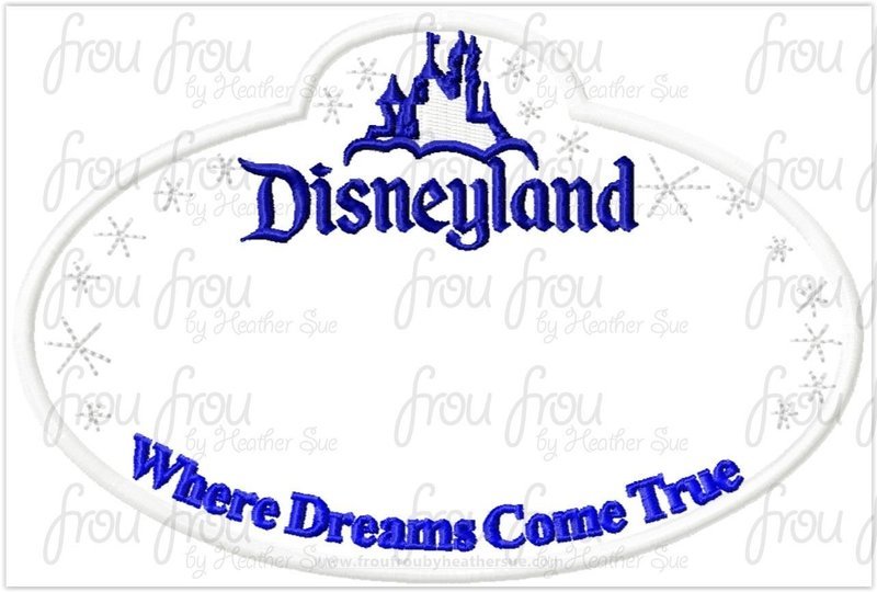 Dis Land BLANK Name Tag Machine Applique Embroidery Design, Multiple Sizes, including  4x4, 5x7, and 6x10