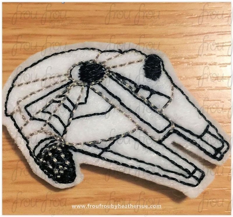 Clippie Millenia Falcon Machine Embroidery In The Hoop Project 1.5", 2", 3", and 4"