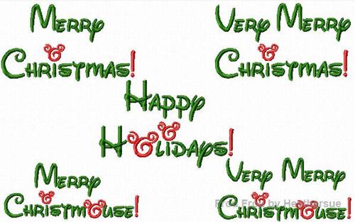 Merry Christmas, Happy Holidays, Merry Christmouse, FIVE phrases Mister Mouse Machine Embroidery Designs- multiple sizes, including 4 inch