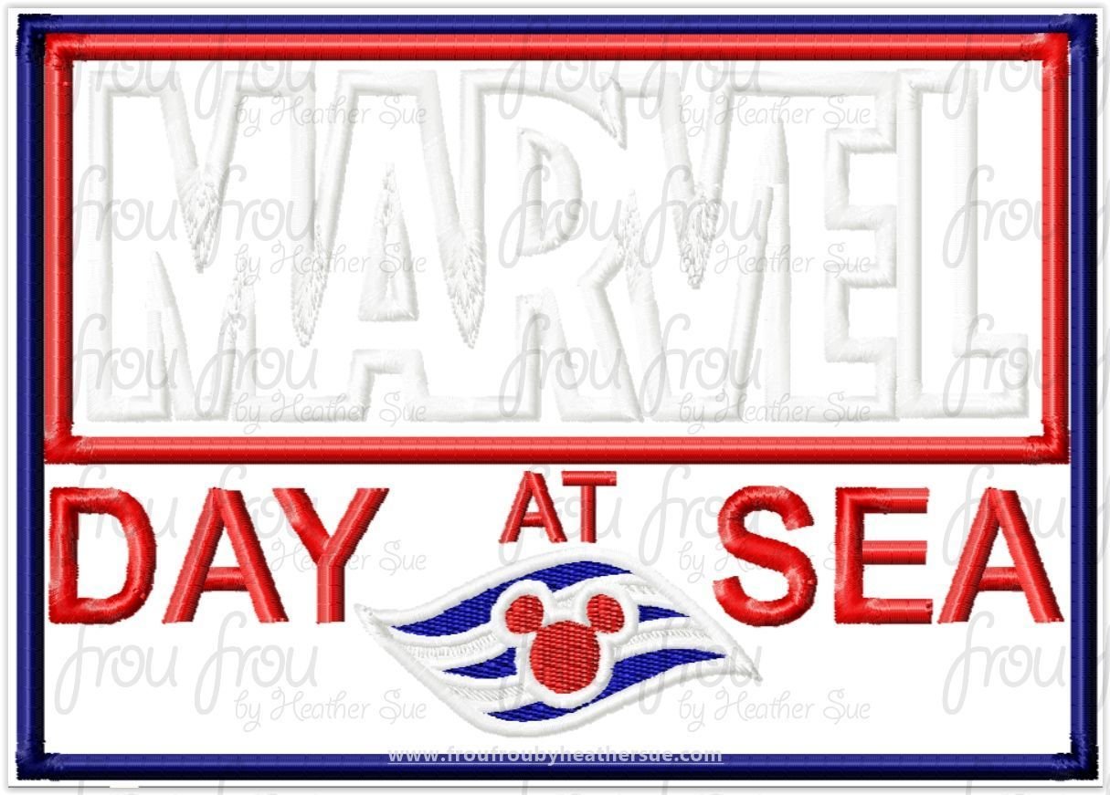 Marble Super Hero Day At Sea Dis Cruise Line Machine Applique Embroidery Design, Multiple Sizes, including 4&quot;-16&quot;