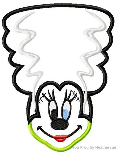 Bride of Frankenstein Miss Mouse Halloween Applique Machine Embroidery Design Multiple Sizes, including 4 inch