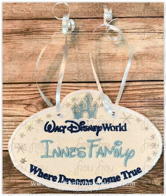 Stroller Name Tag Dis World with Castle Fish Extender IN THE HOOP Machine Applique Embroidery Design 4"-16"