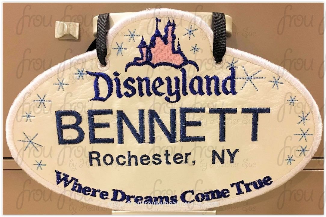 Stroller Name Tag Dis Land With Castle Fish Extender IN THE HOOP Machine Applique Embroidery Design 4"-16"