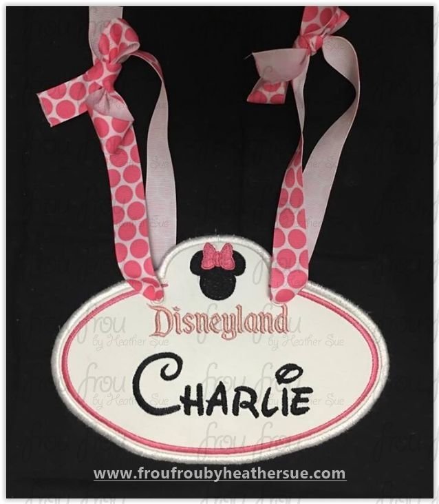 Stroller Name Tag Dis Land With Miss Mouse Head Fish Extender IN THE HOOP Machine Applique Embroidery Design 4"-16"