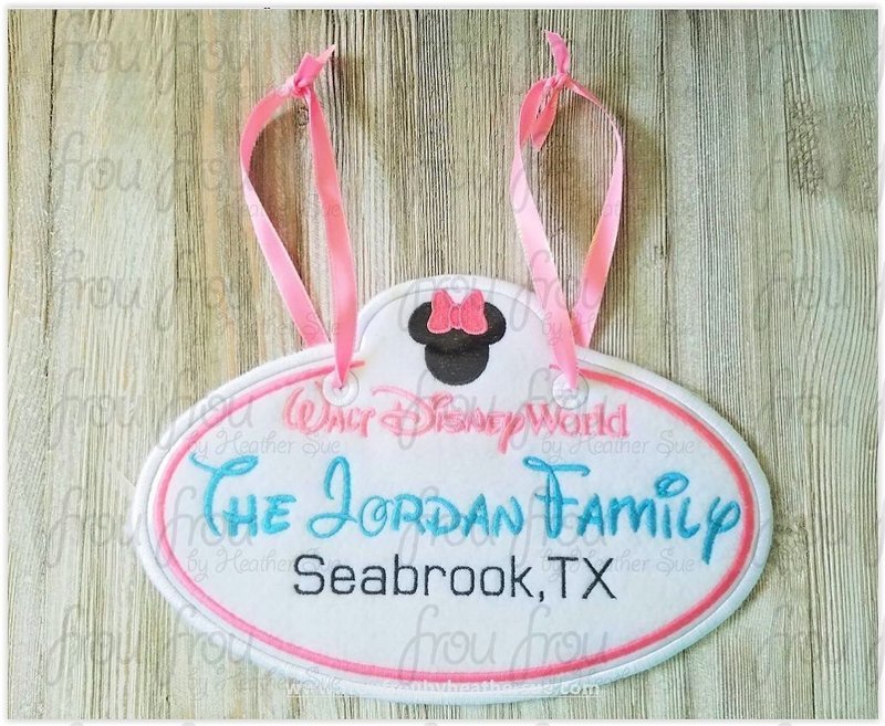 Stroller Name Tag Dis World With Miss Mouse Head Fish Extender IN THE HOOP Machine Applique Embroidery Design 4"-16"