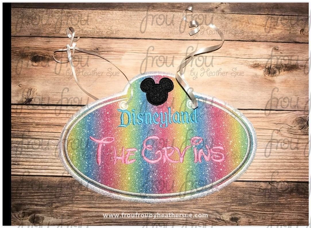 Stroller Name Tag Dis Land With Mister Mouse Head Fish Extender IN THE HOOP Machine Applique Embroidery Design 4"-16"