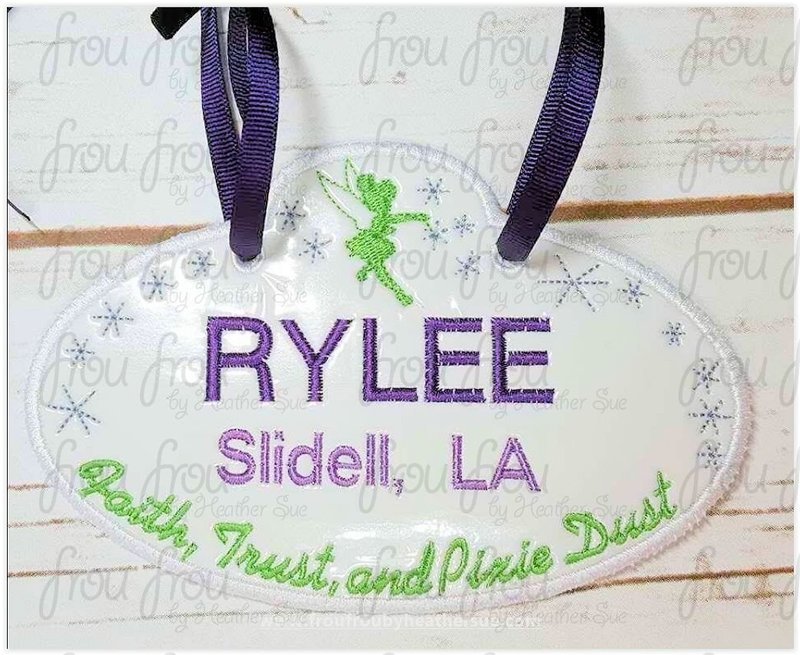 Stroller Name Tag Tinkk Faith Trust Pixie Dust Fish Extender IN THE HOOP Machine Applique Embroidery Design 4"-16"