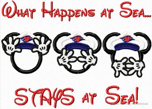 What Happens at Sea Stays at Sea Captain Mister Mouse Cruise Ship Machine  Applique Embroidery Design, Multiple Sizes, including  4 inch