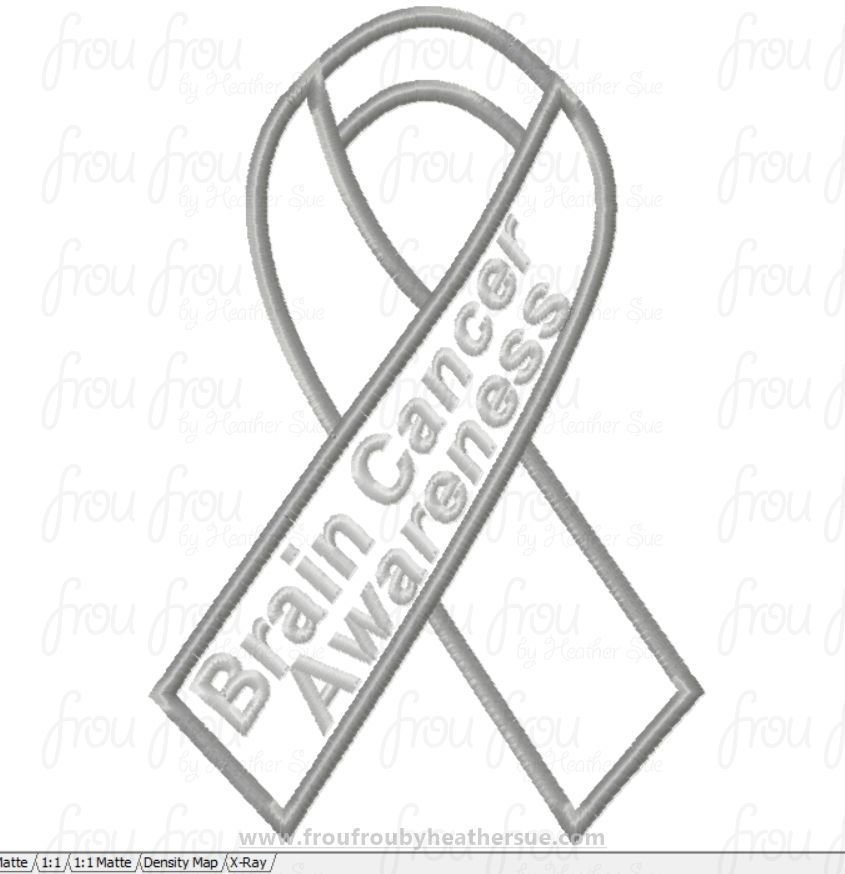 Brain Cancer Awareness Ribbon Applique and filled Embroidery Designs, mutltiple sizes including 3