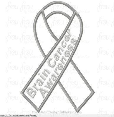 Brain Cancer Awareness Ribbon Applique and filled Embroidery Designs, mutltiple sizes including 3