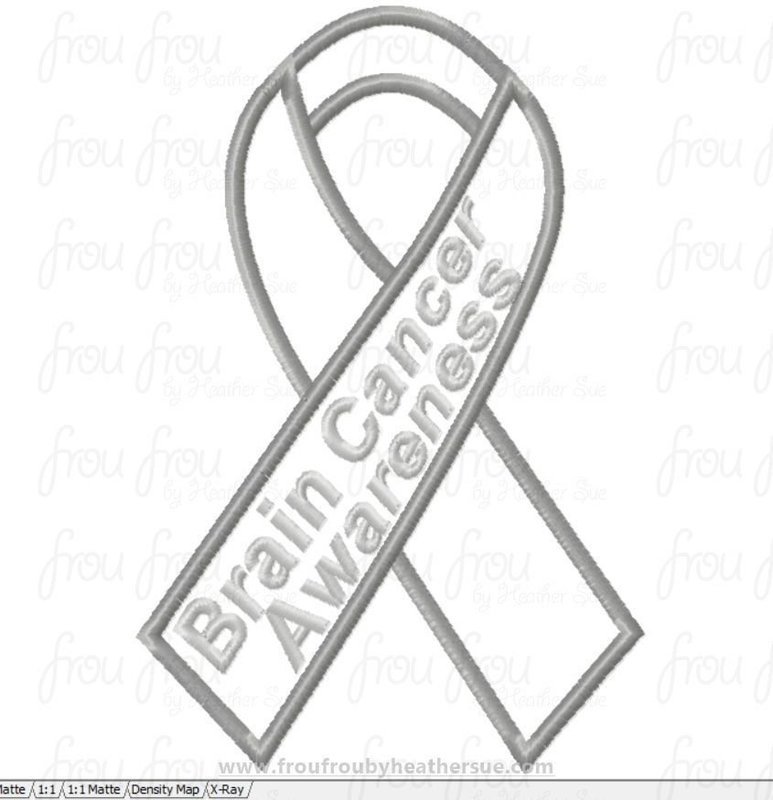 Brain Cancer Awareness Ribbon  Applique and filled  Embroidery Designs, mutltiple sizes including 3"-10"