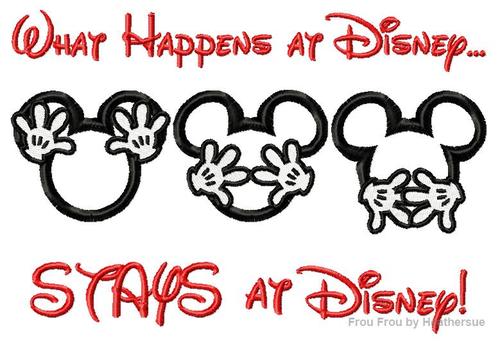 What Happens at Dis Stays at Dis Mister Mouse Head Machine  Applique Embroidery Design, Multiple Sizes, including  4 inch