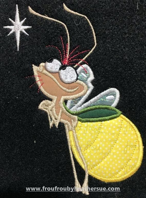 Raymond Firefly and Star Frog Princess Machine Applique Embroidery Design, multiple sizes 4"-16"
