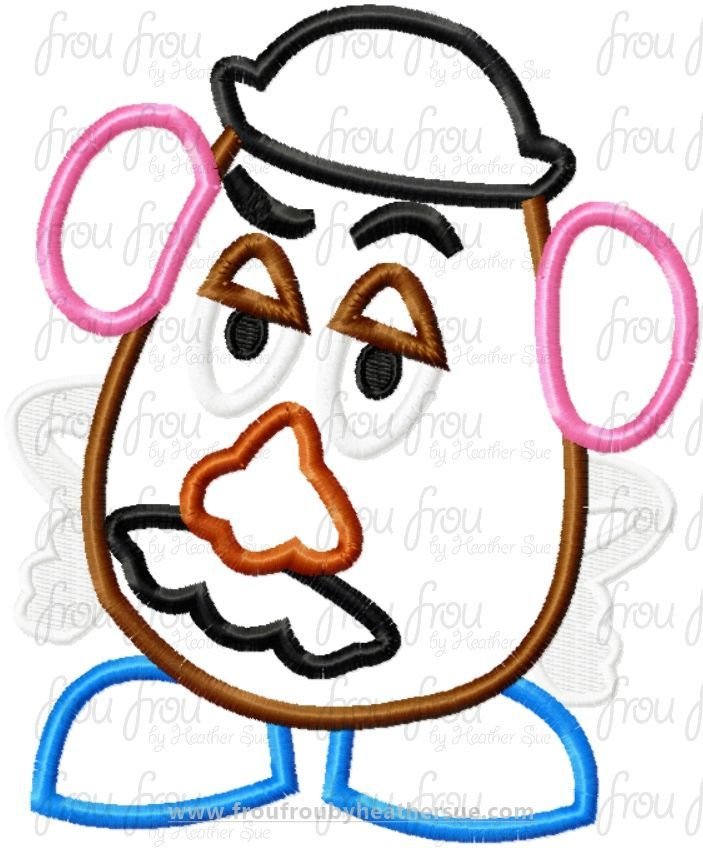 Mr. Potato Toy Machine Applique Embroidery Design, Multiple sizes including 4 inch