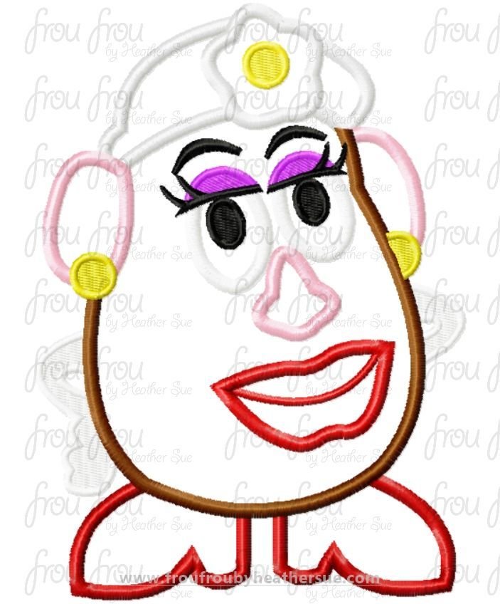 Mrs. Potato Toy Machine Applique Embroidery Design, Multiple sizes including 4 inch