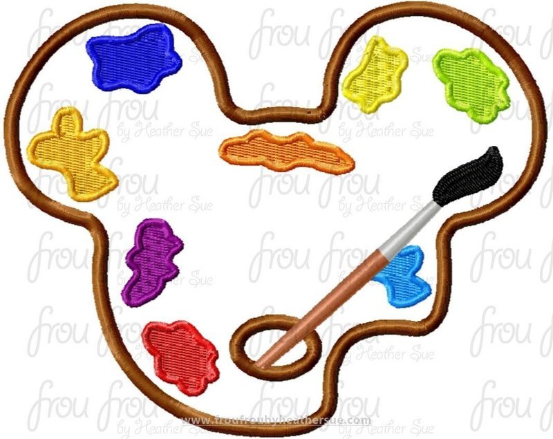 Artist Palette Mister Mouse Head Machine Applique Embroidery Designs, multiple sizes including 2&quot;-16&quot;
