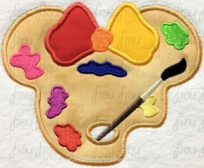 Artist Palette Miss Mouse Head Machine Applique Embroidery Designs, multiple sizes including 2