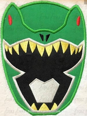 Green Dinosaur Ranger Head Super Hero Machine Applique Embroidery Designs, multiple sizes including 2