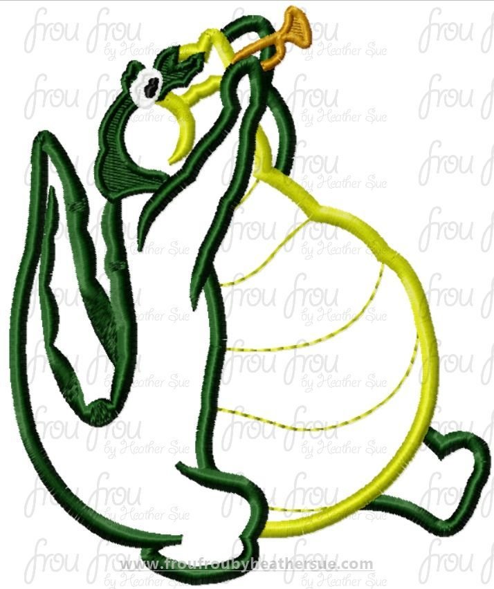 Louey the Alligator Princess Frog Machine Applique Embroidery Design, multiple sizes, 4"-16