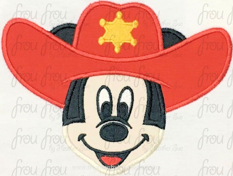 Cowboy Mister Mouse Just Head with Face Machine Applique Embroidery Design, Multiple Sizes- 4&quot;-16&quot;