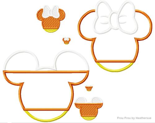 Candy Corn Mister and Miss Mouse Head TWO design SET Machine Applique Embroidery Design, Multiple Sizes, including 4 inch