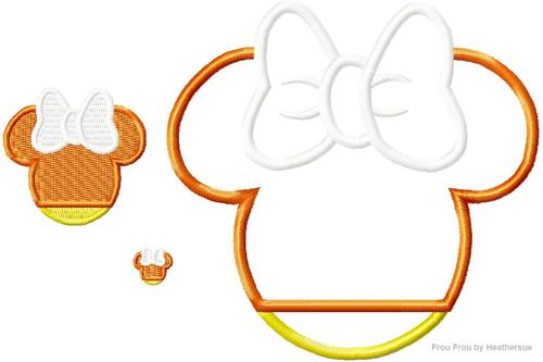 Candy Corn Miss Mouse Head Machine Applique Embroidery Design, Multiple Sizes, including 4 inch