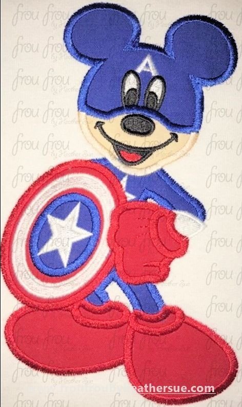 Captain USA Superhero Mister Mouse Full Body Machine  Applique Embroidery Design, Multiple Sizes, including  4 inch