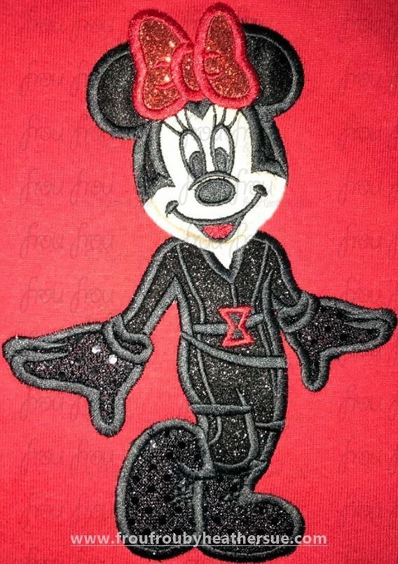 Black Spider Superhero Miss Mouse Full Body Machine  Applique Embroidery Design, Multiple Sizes, including  4 inch