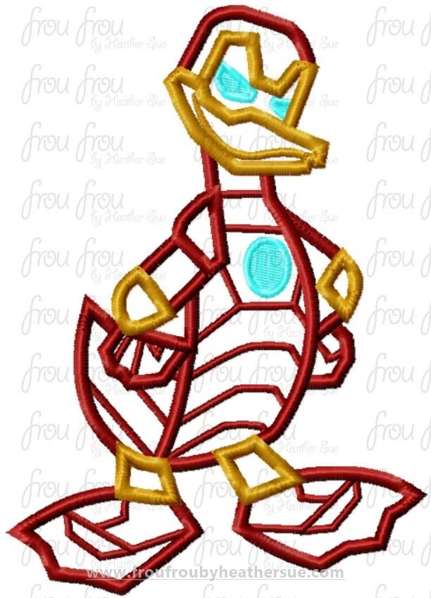 Superhero Ironing Man Don Duck Full Body Machine  Applique Embroidery Design, Multiple Sizes, including  4 inch