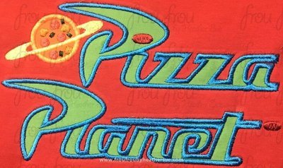 Pizza Place Toy Movie Logo Machine Applique and filled Embroidery Design, Multiple sizes 3