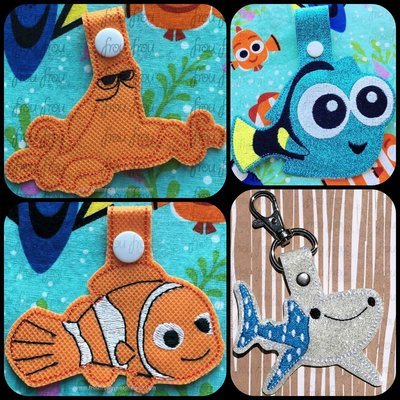 Neemo, Baby Dorrine, Destinee and Henry Key Fob FOUR Design SET, velcro or snaps, THREE SIZES in the hoop Machine Applique Embroidery Design- 4", 7", and 10"