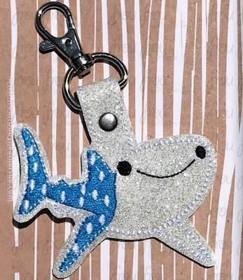 Destinee Whale Shark Neemo Key Fob, velcro or snaps, THREE SIZES in the hoop Machine Applique Embroidery Design- 4", 7", and 10"