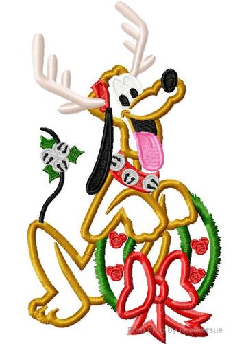Full Body Christmas Plulo Reindeer with Wreath Machine Embroidery Applique Designs Multiple Sizes- including 4 inch