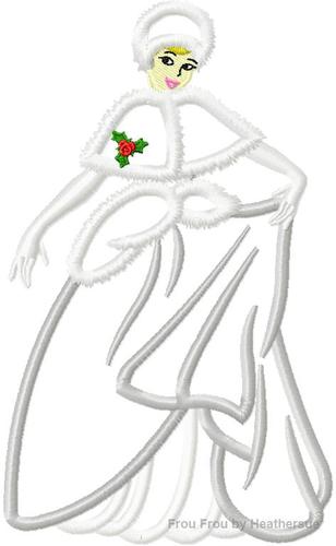 Cindy Full Body Christmas Princess Machine Applique Embroidery Design, Multiple sizes including 4 inch