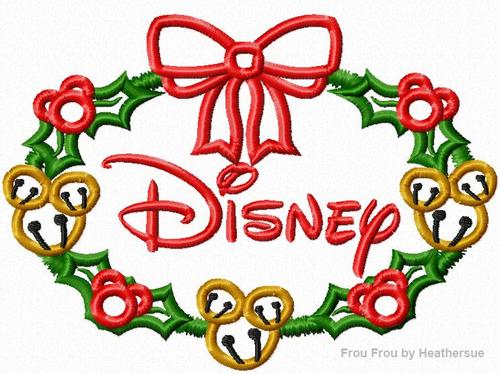 Dis Christmas Wreath with Bells and Holly Machine Applique Embroidery Design, Multiple sizes including 4 inch
