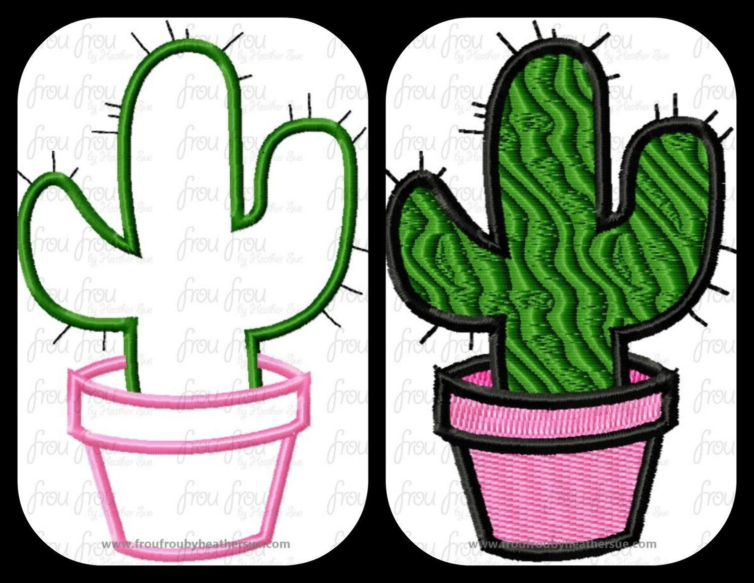 Cactus in a Flower Pot Plant Machine Applique Embroidery Design, Multiple sizes including 2&quot;-16&quot;