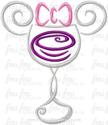 Wine Glass Miss Mouse Machine Sketch Embroidery Design, Multiple sizes 2"-16"