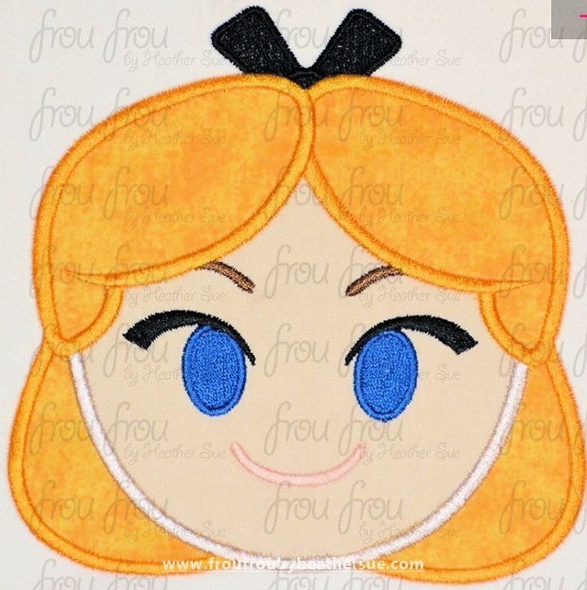 Alyce Emoji machine embroidery design, multiple sizes including 2