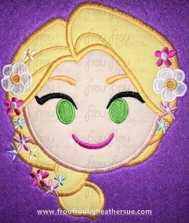Punzel Princess Emoji machine embroidery design, multiple sizes including 2&quot;-16&quot;
