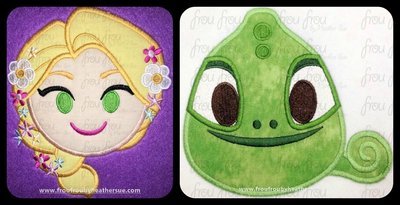 Punzel Princess and Paskal Chameleon Emoji TWO Design SET machine embroidery design, multiple sizes including 2"-16"