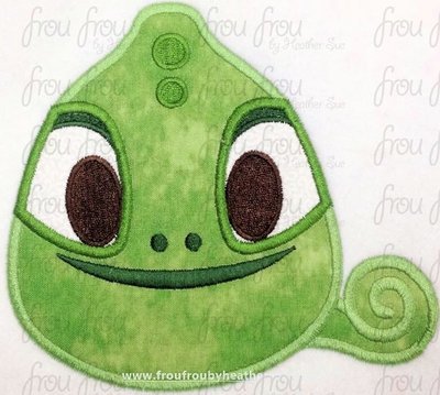 Paskal Chameleon Emoji machine embroidery design, multiple sizes including 2"-16"