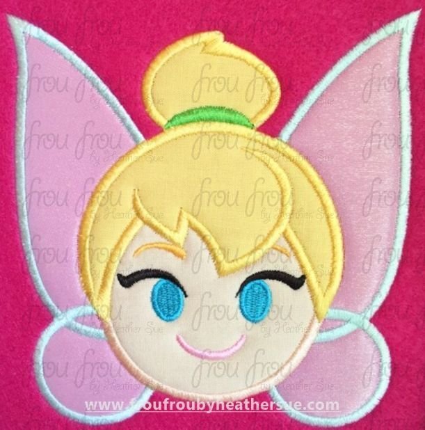 Tinkk Fairy Emoji Pete Pan machine embroidery design, multiple sizes including 2