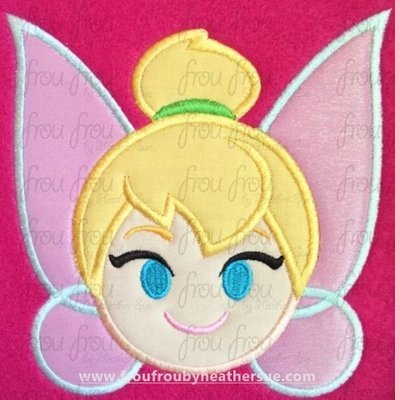 Tinkk Fairy Emoji Pete Pan machine embroidery design, multiple sizes including 2"-16"