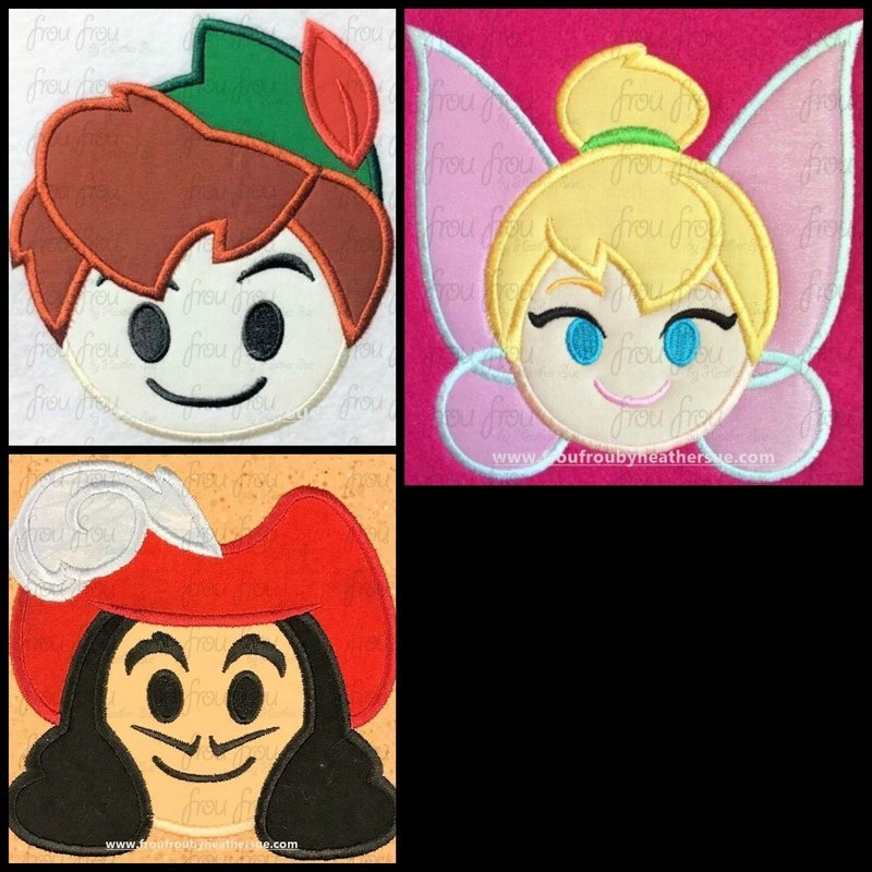 Pete Pan Movie Emoji THREE Design SET machine embroidery design, multiple sizes including 2&quot;-16&quot;
