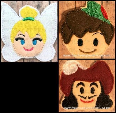 Clippie Pete Pan Movie Emoji THREE Design SET Machine Embroidery In The Hoop Project 1.5, 2, 3, and 4 inch