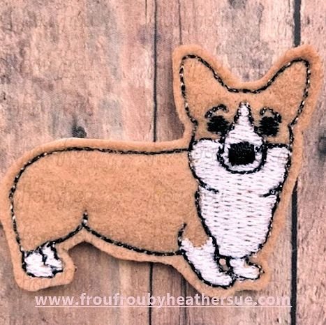 Clippie Corgi Dog Full Body Machine Embroidery In The Hoop Project 1.5, 2, 3, and 4 inch