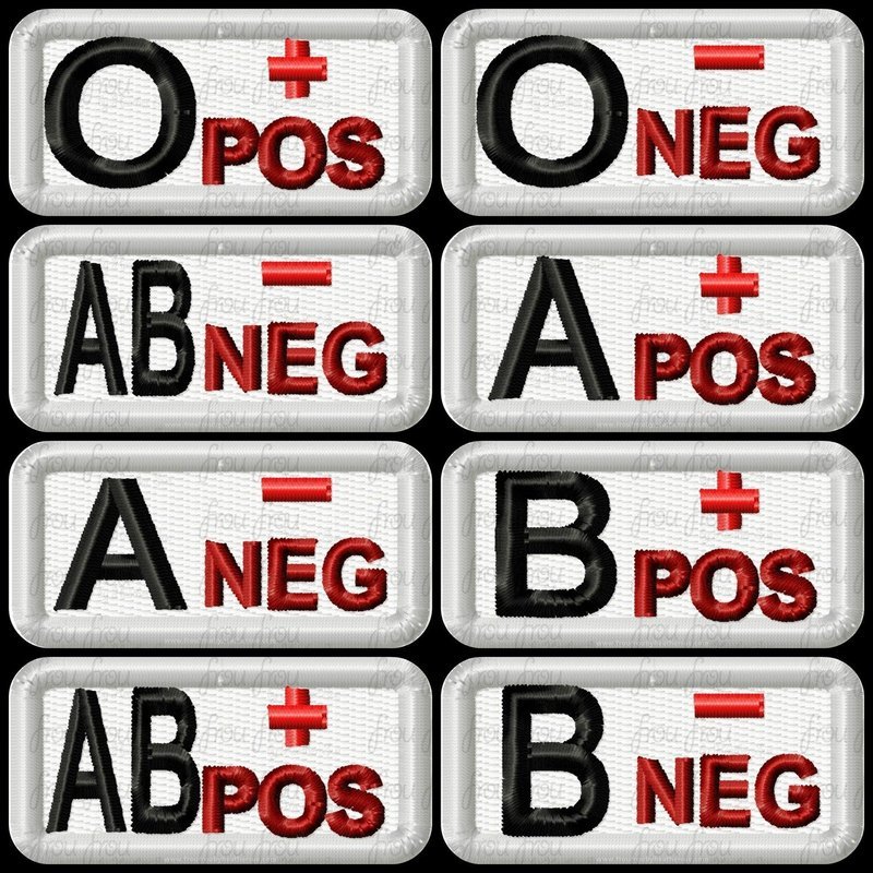 Blood Type Patches EIGHT Design SET Applique  Machine Embroidery In The Hoop Project 1.5, 2, 3, 4, and 5 inch